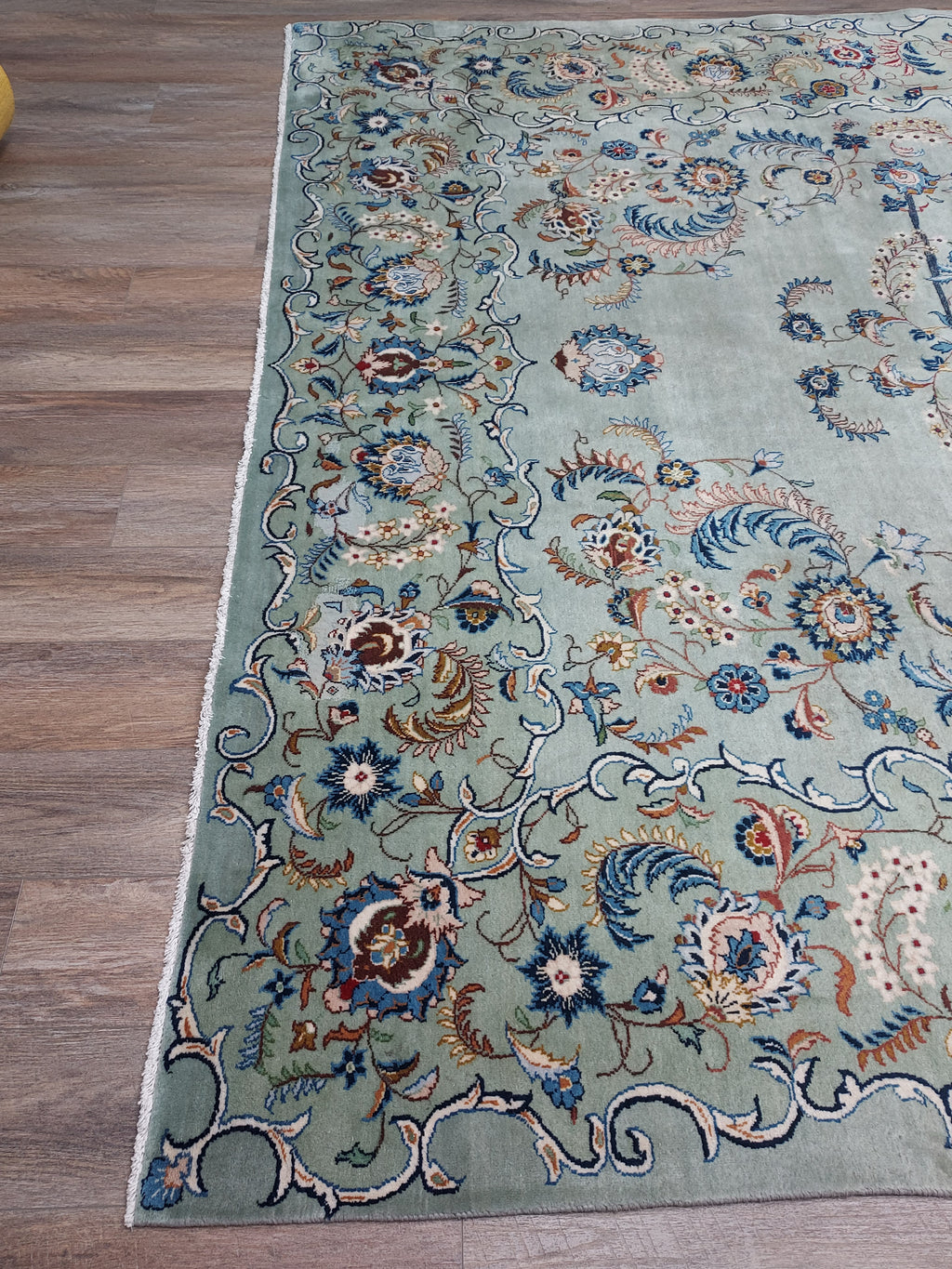 Soft Sage Blue Floral Medallion Rug