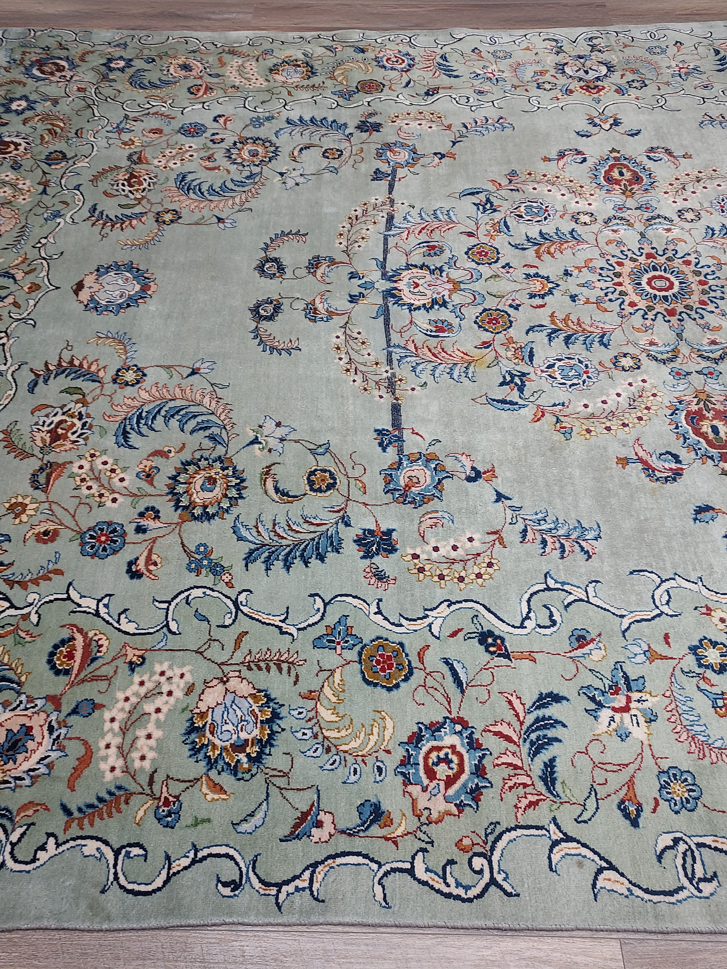 Soft Sage Blue Floral Medallion Rug