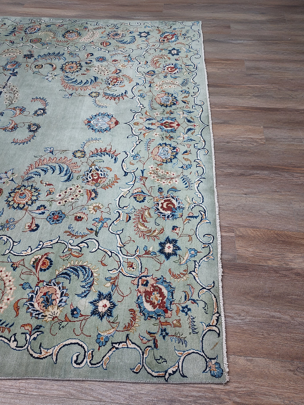 Soft Sage Blue Floral Medallion Rug