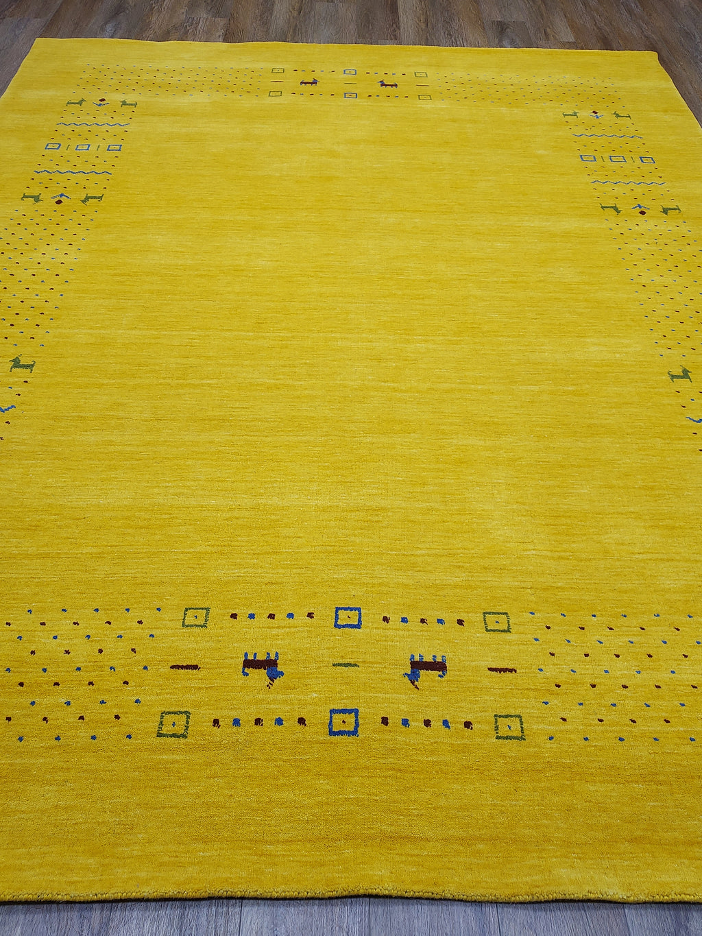 Mustard Yellow Modern Minimalist Rug with Subtle Tribal Accents
