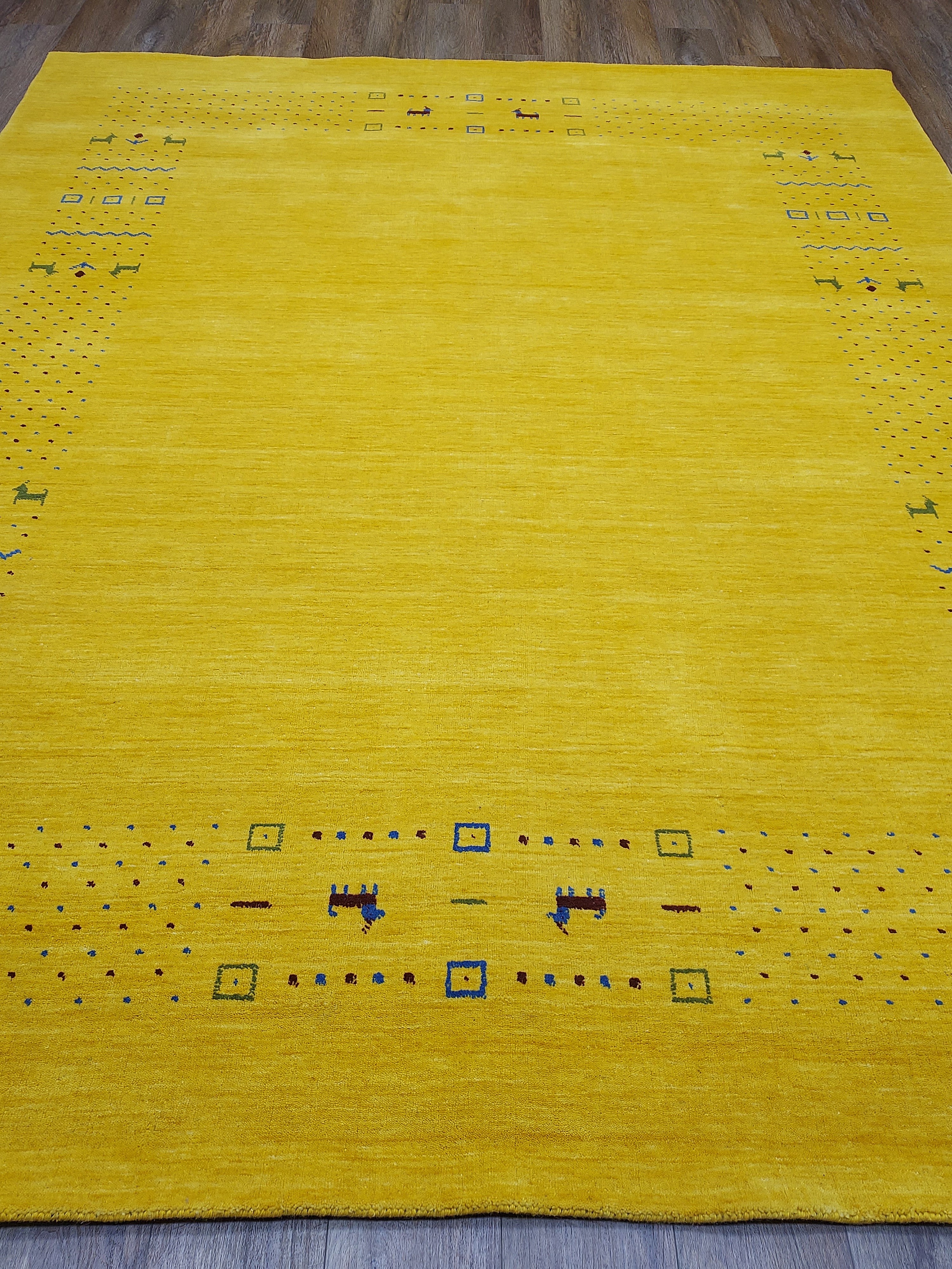 Mustard Yellow Modern Minimalist Rug with Subtle Tribal Accents