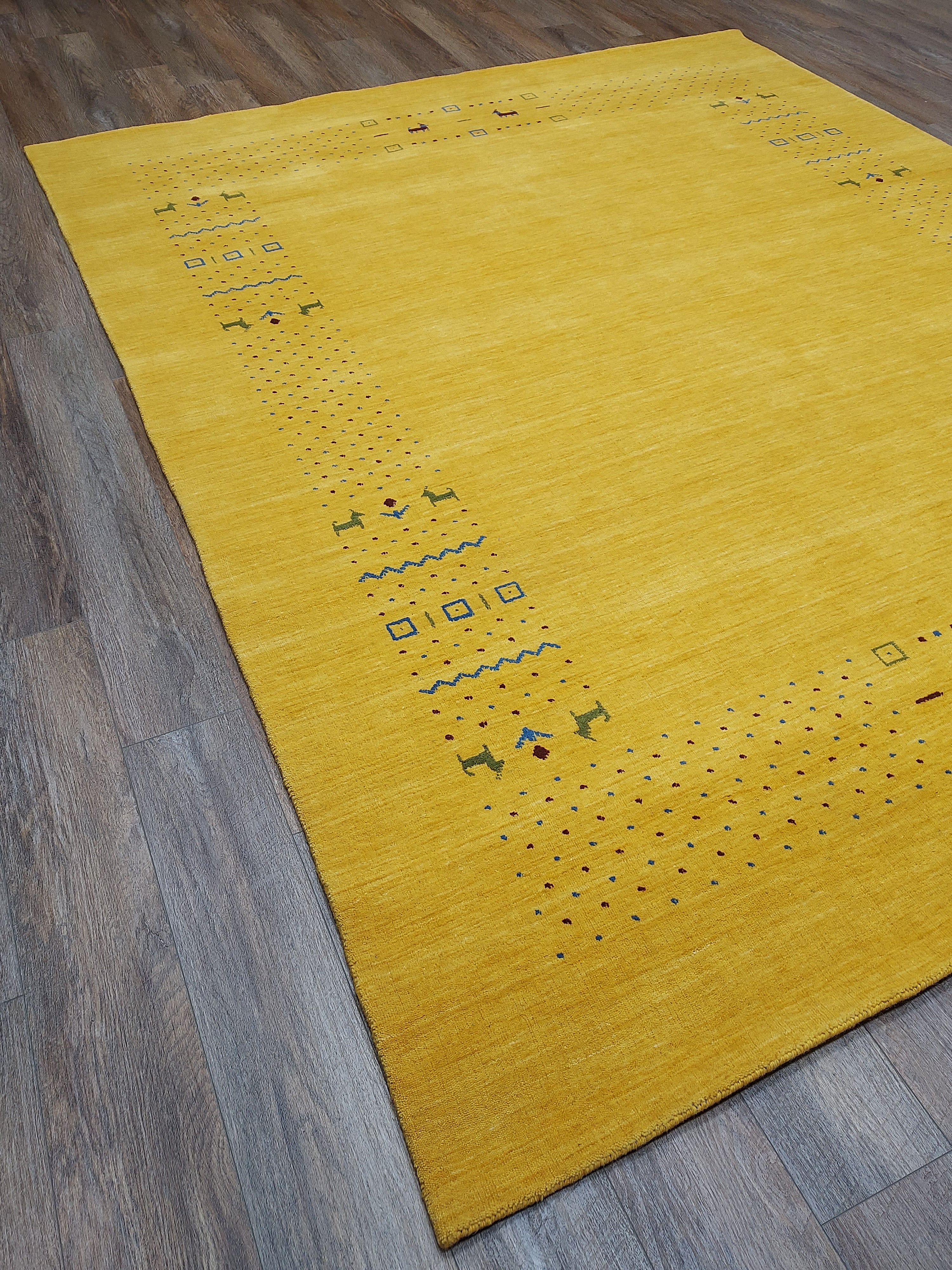 Mustard Yellow Modern Minimalist Rug with Subtle Tribal Accents