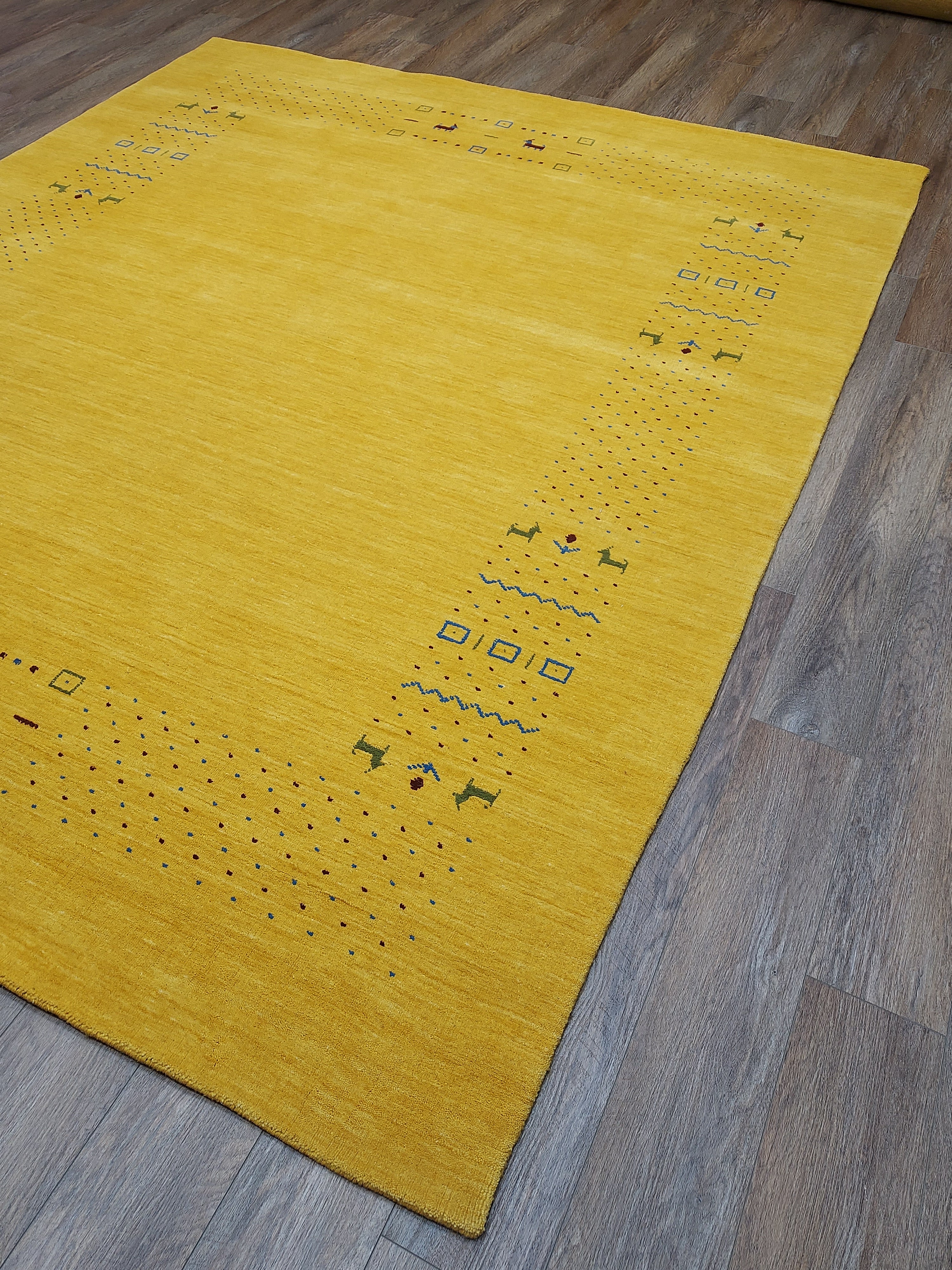 Mustard Yellow Modern Minimalist Rug with Subtle Tribal Accents