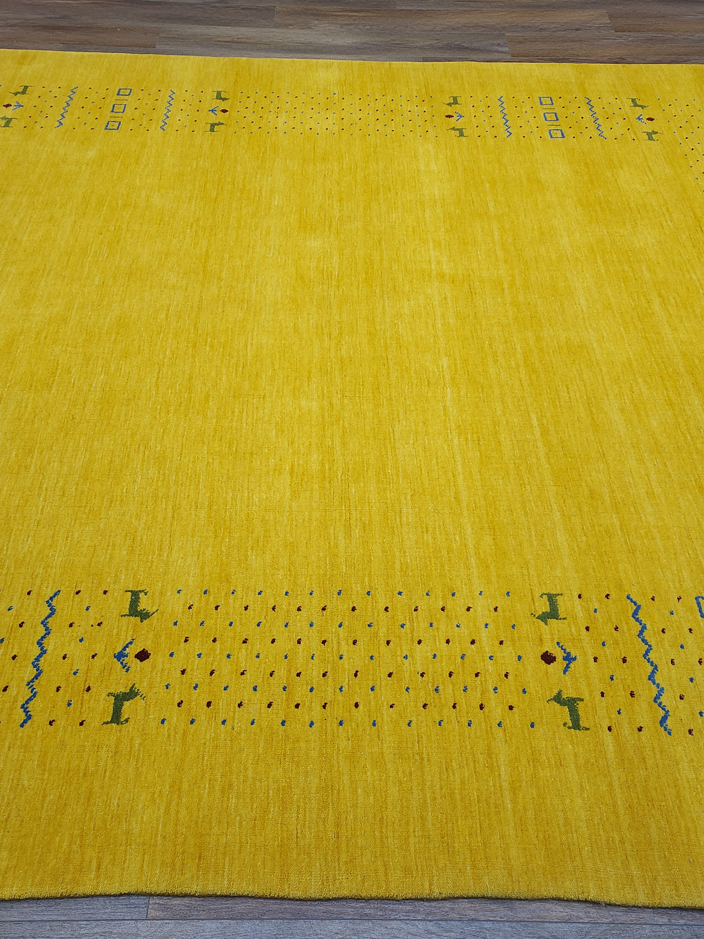 Mustard Yellow Modern Minimalist Rug with Subtle Tribal Accents