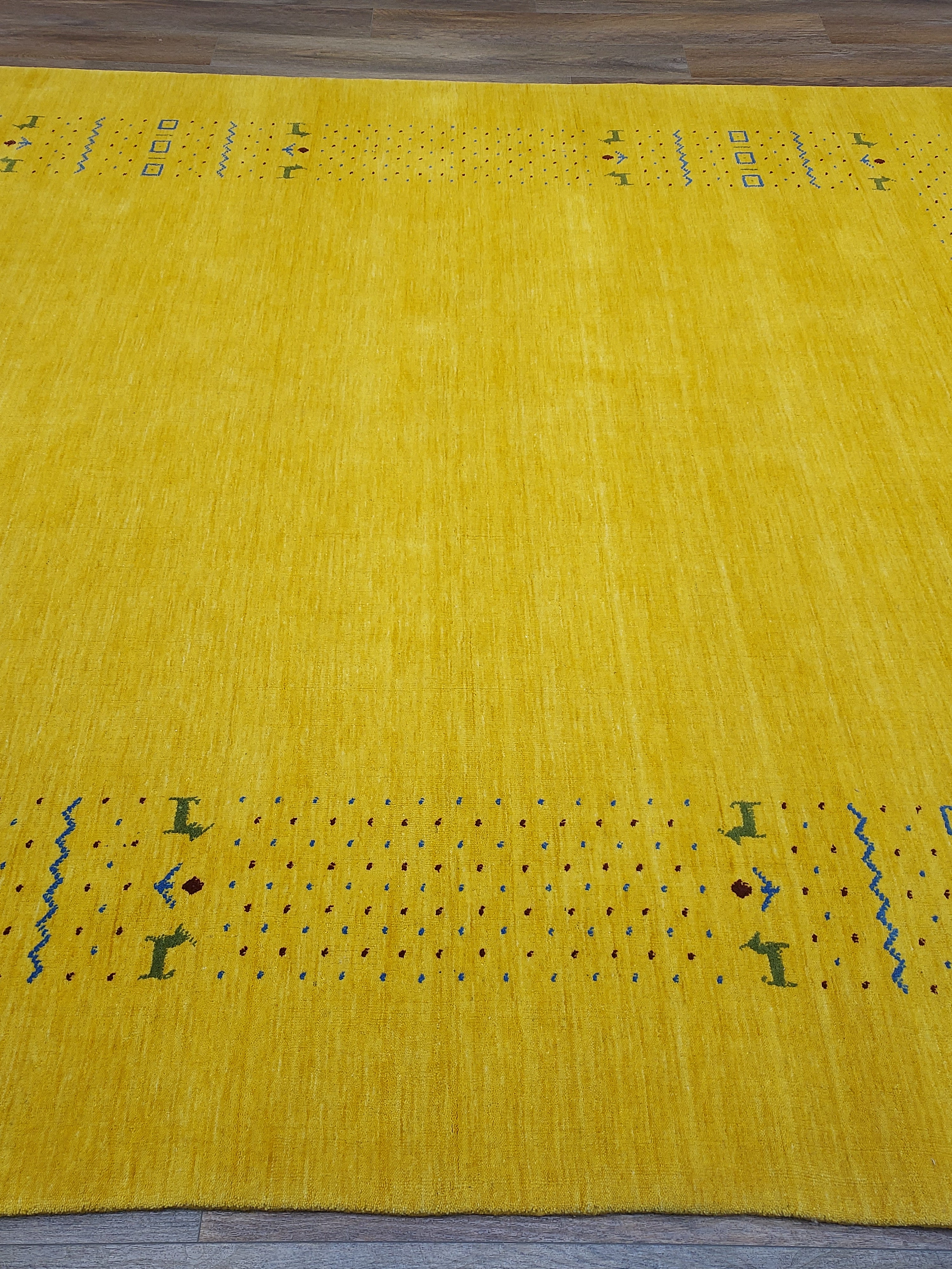 Mustard Yellow Modern Minimalist Rug with Subtle Tribal Accents
