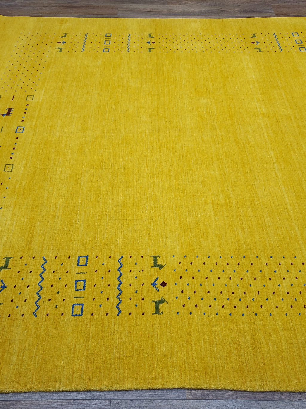 Mustard Yellow Modern Minimalist Rug with Subtle Tribal Accents