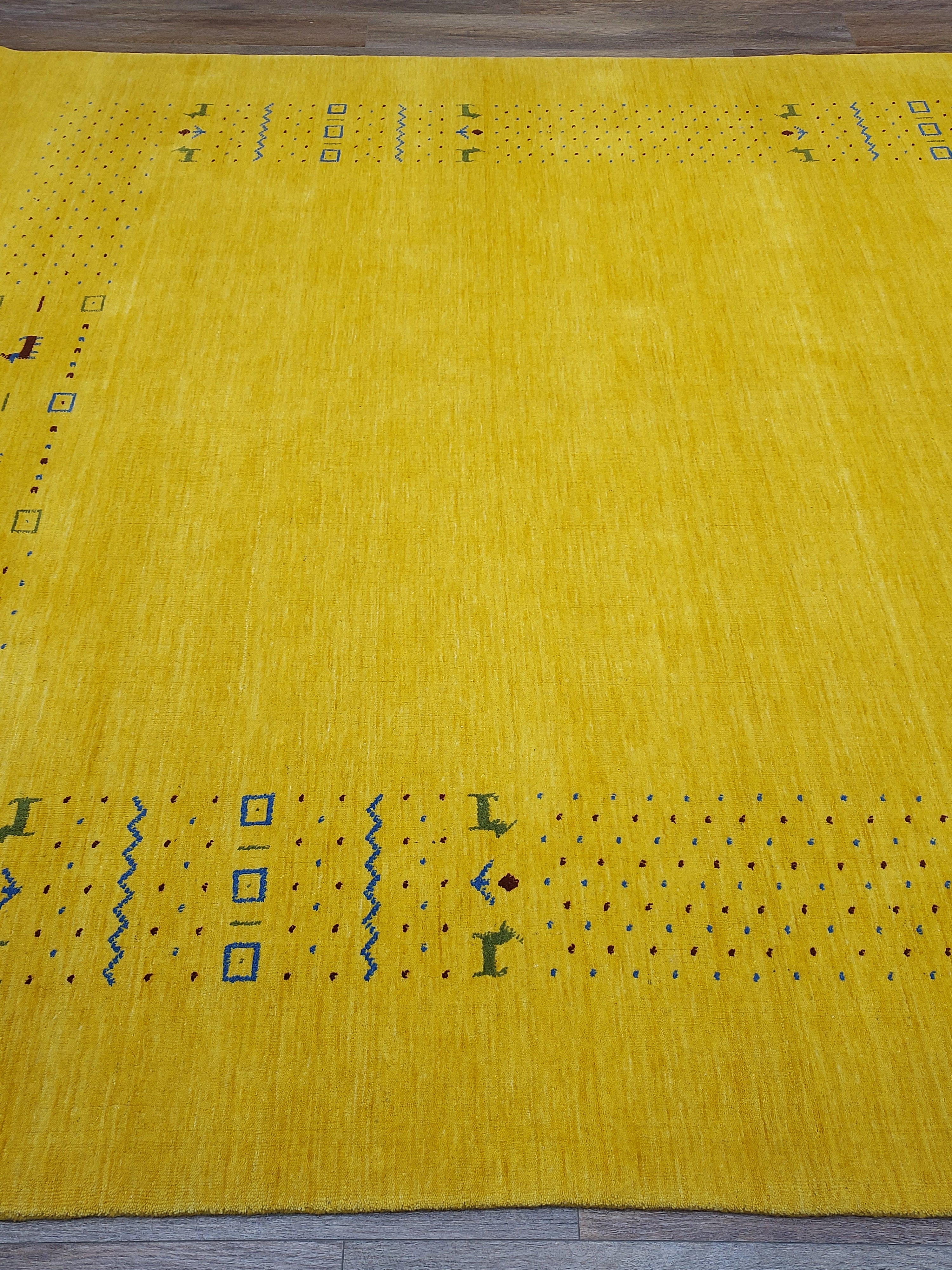 Mustard Yellow Modern Minimalist Rug with Subtle Tribal Accents