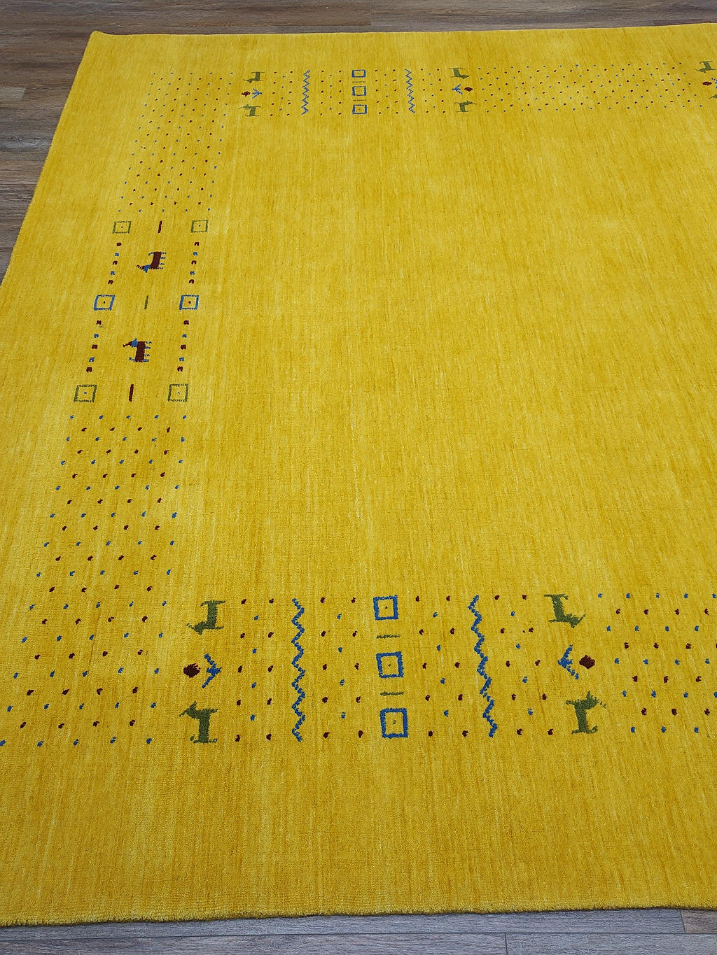 Mustard Yellow Modern Minimalist Rug with Subtle Tribal Accents