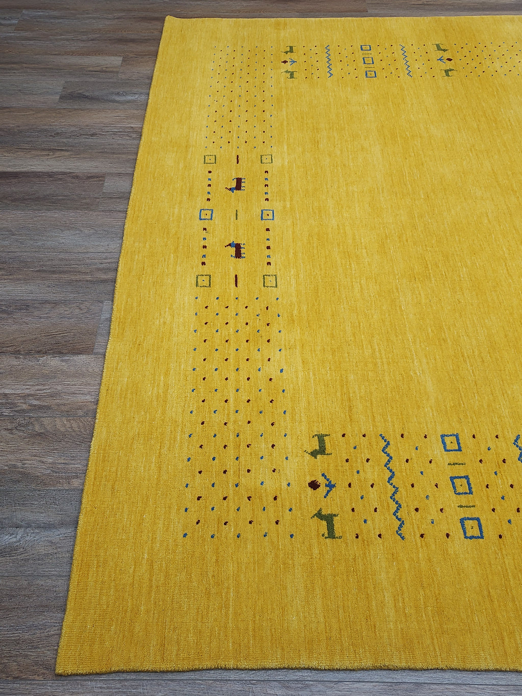 Mustard Yellow Modern Minimalist Rug with Subtle Tribal Accents