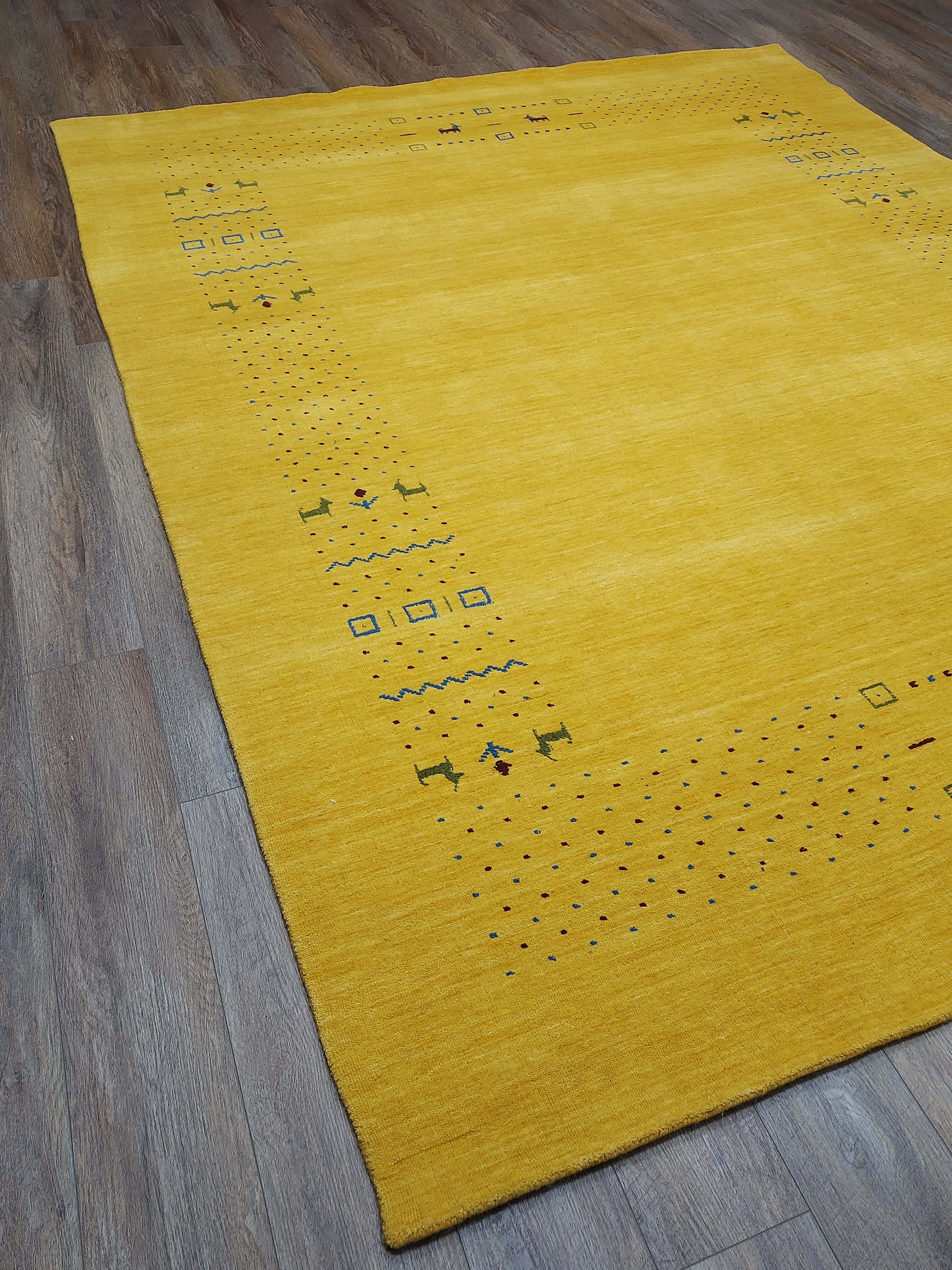 Mustard Yellow Modern Minimalist Rug with Subtle Tribal Accents