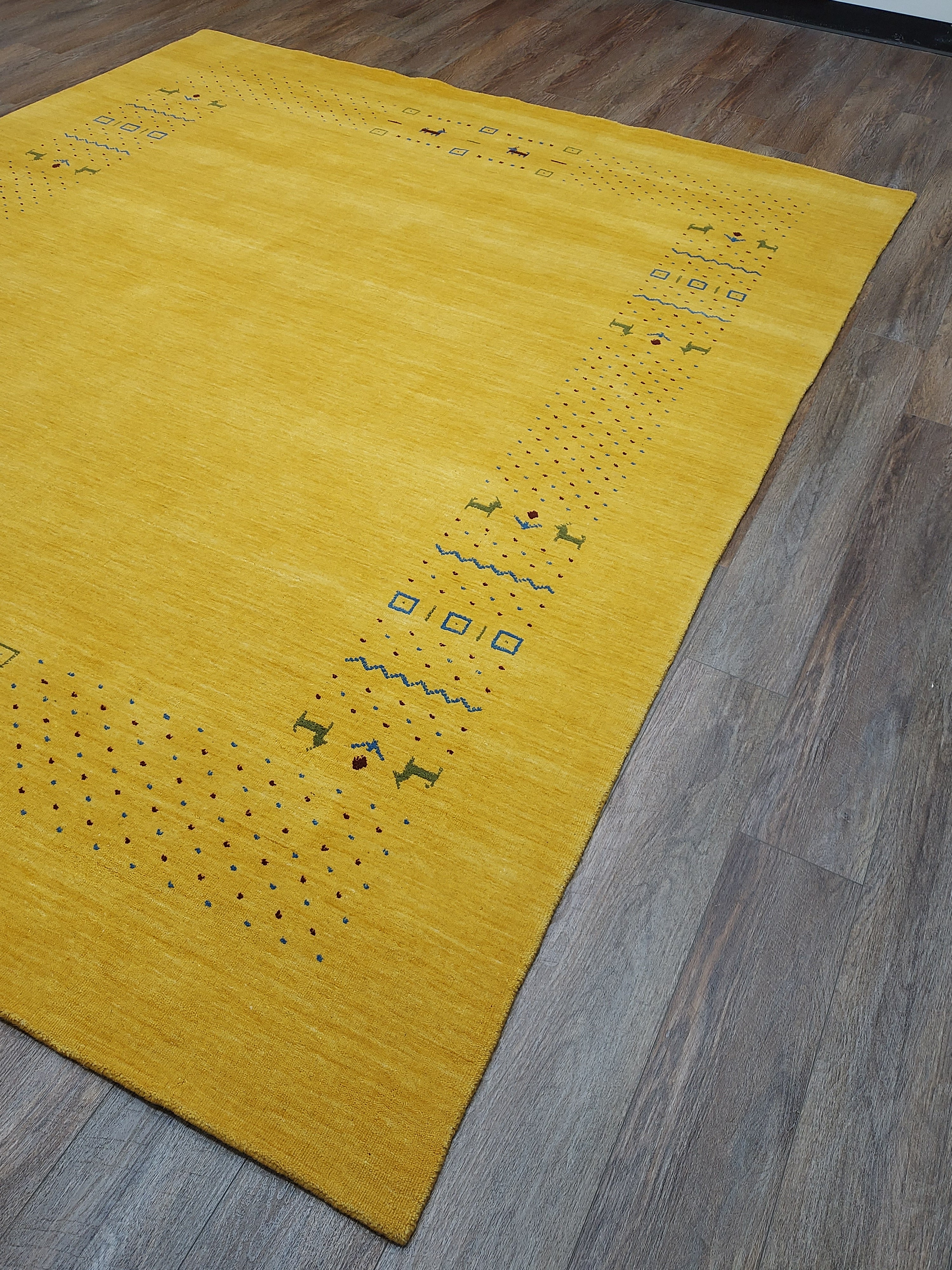 Mustard Yellow Modern Minimalist Rug with Subtle Tribal Accents