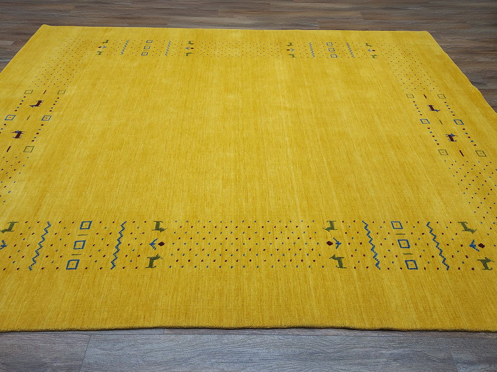 Mustard Yellow Modern Minimalist Rug with Subtle Tribal Accents