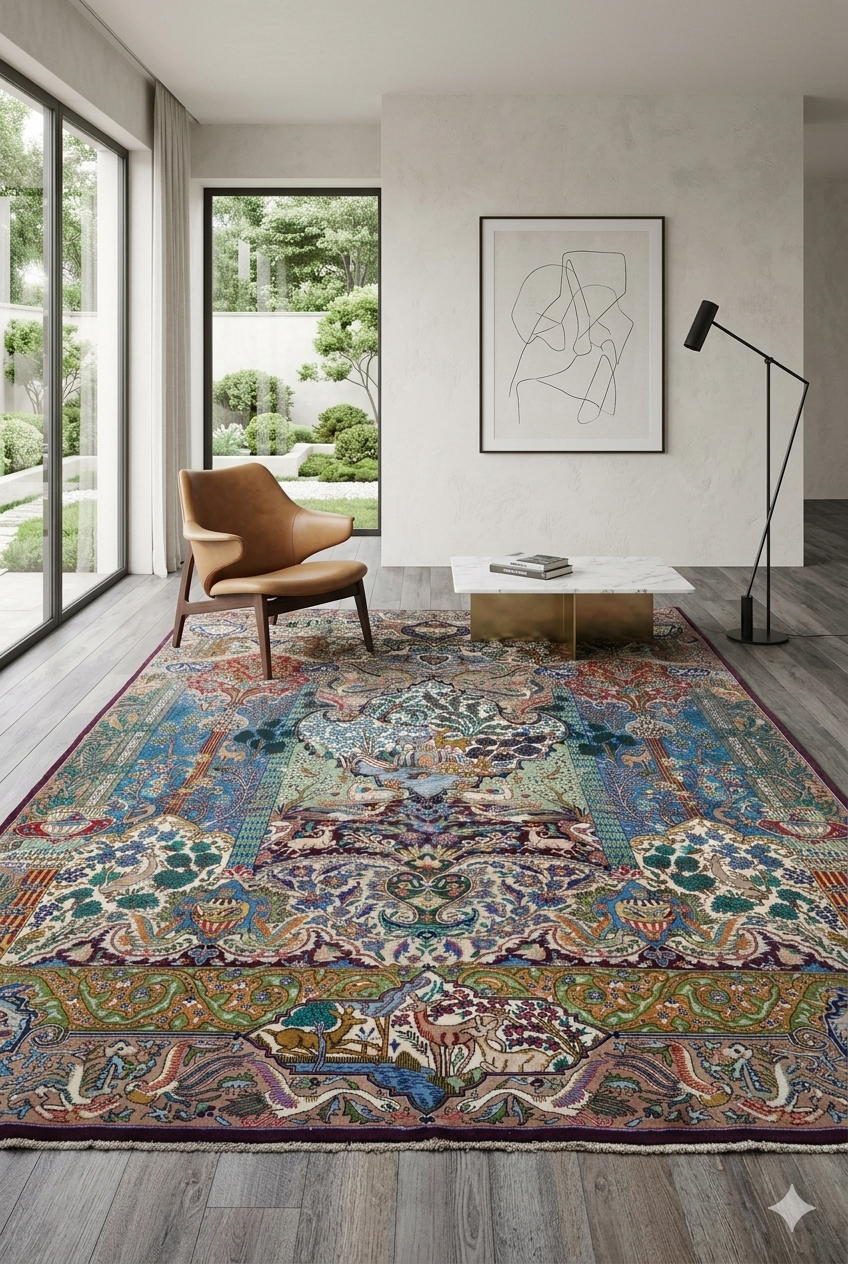 Multicolor Persian Style Pictorial Rug