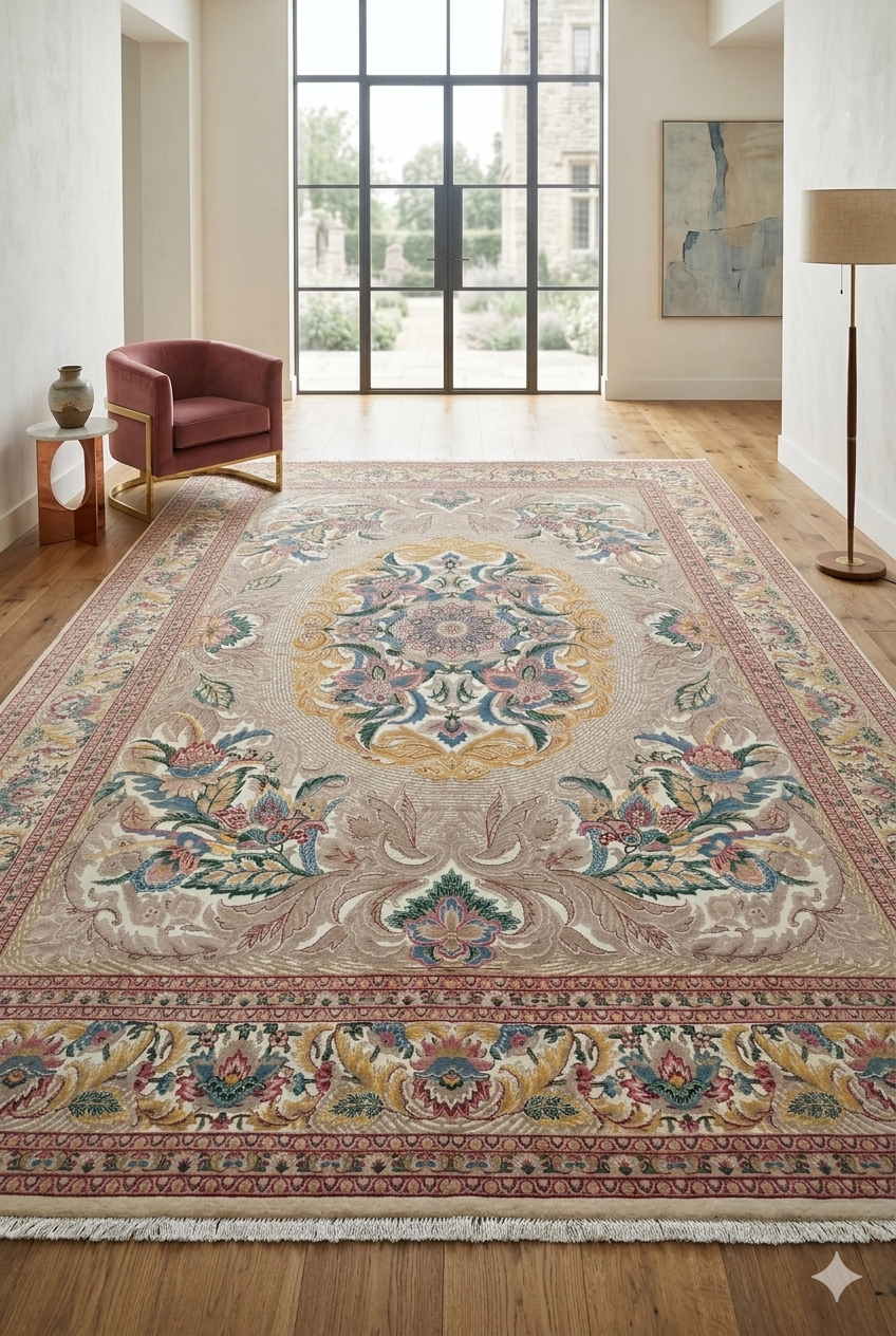 Elegant Beige Floral Medallion Rug