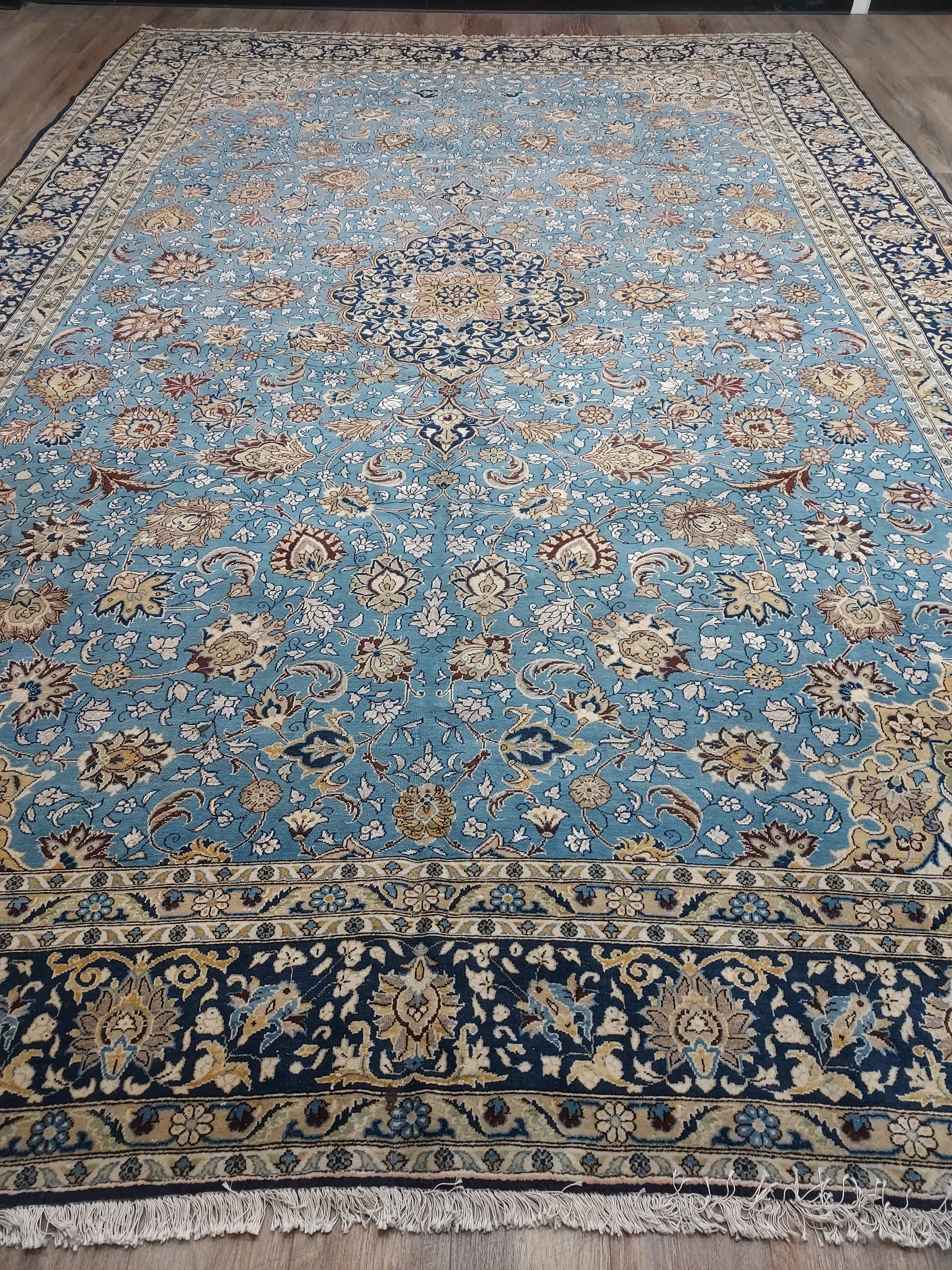 Light Blue Persian Style Floral Medallion Rug