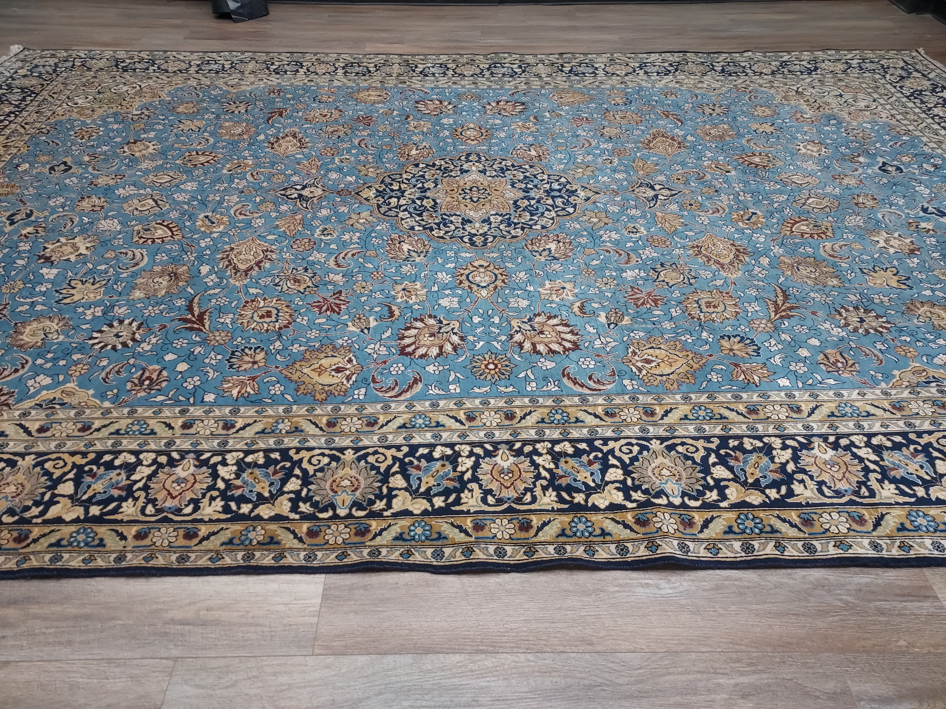 Light Blue Persian Style Floral Medallion Rug