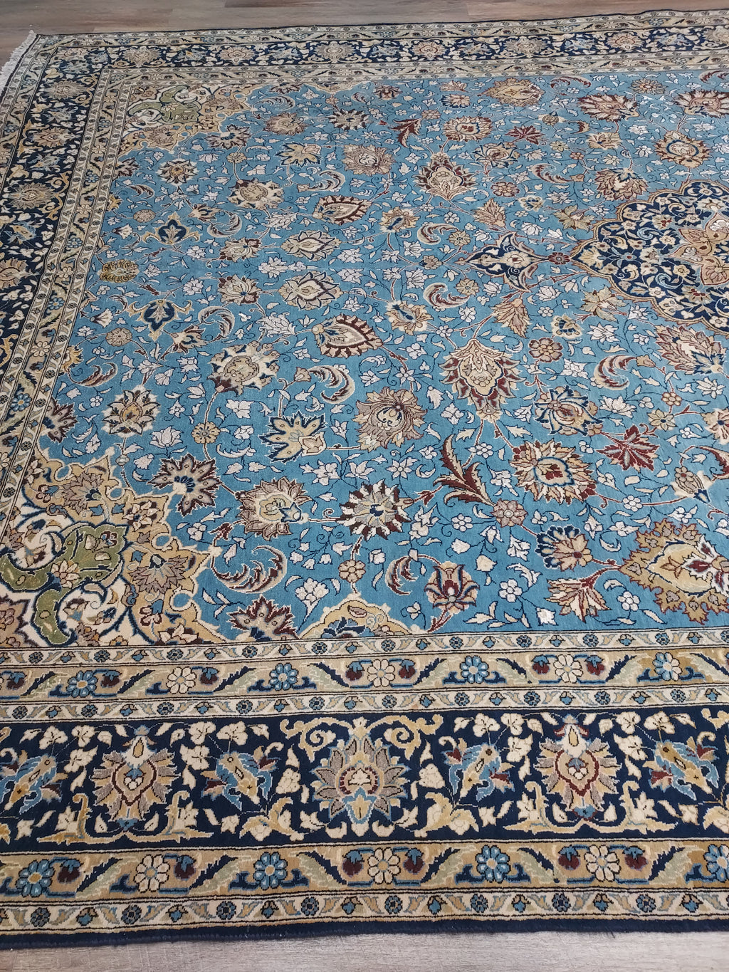 Light Blue Persian Style Floral Medallion Rug