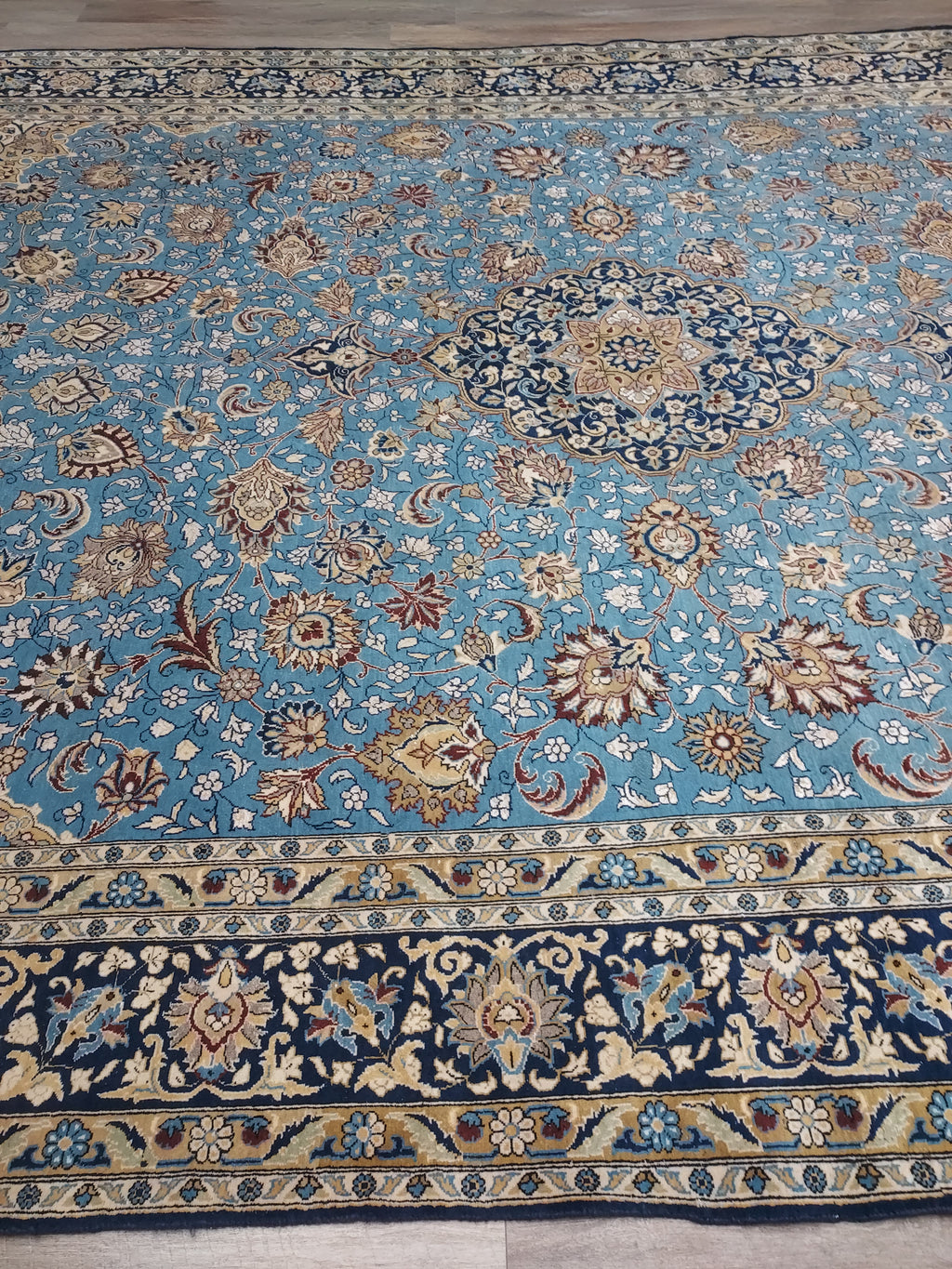 Light Blue Persian Style Floral Medallion Rug