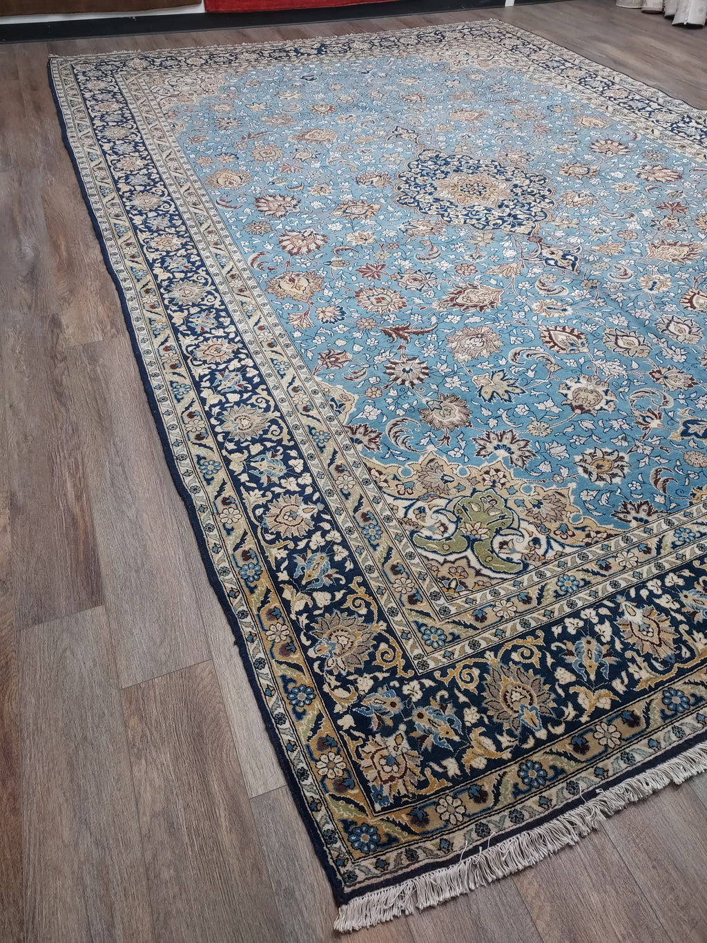 Light Blue Persian Style Floral Medallion Rug